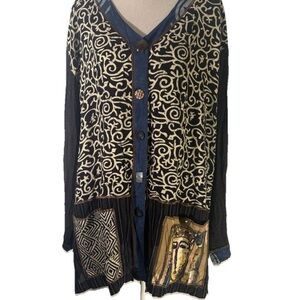 Women's 2x button down artsy hippie BoHo vintage blouse, top shirt by Surya II
